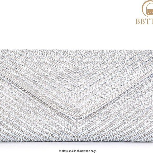 Women's Rhinestone Evening Clutch Bag Crossbody Party Purse - Picture 8 of 9